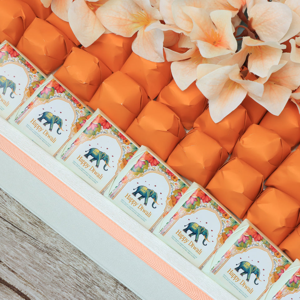 Happy Diwali floral elephant designed premium chocolate large leather tray