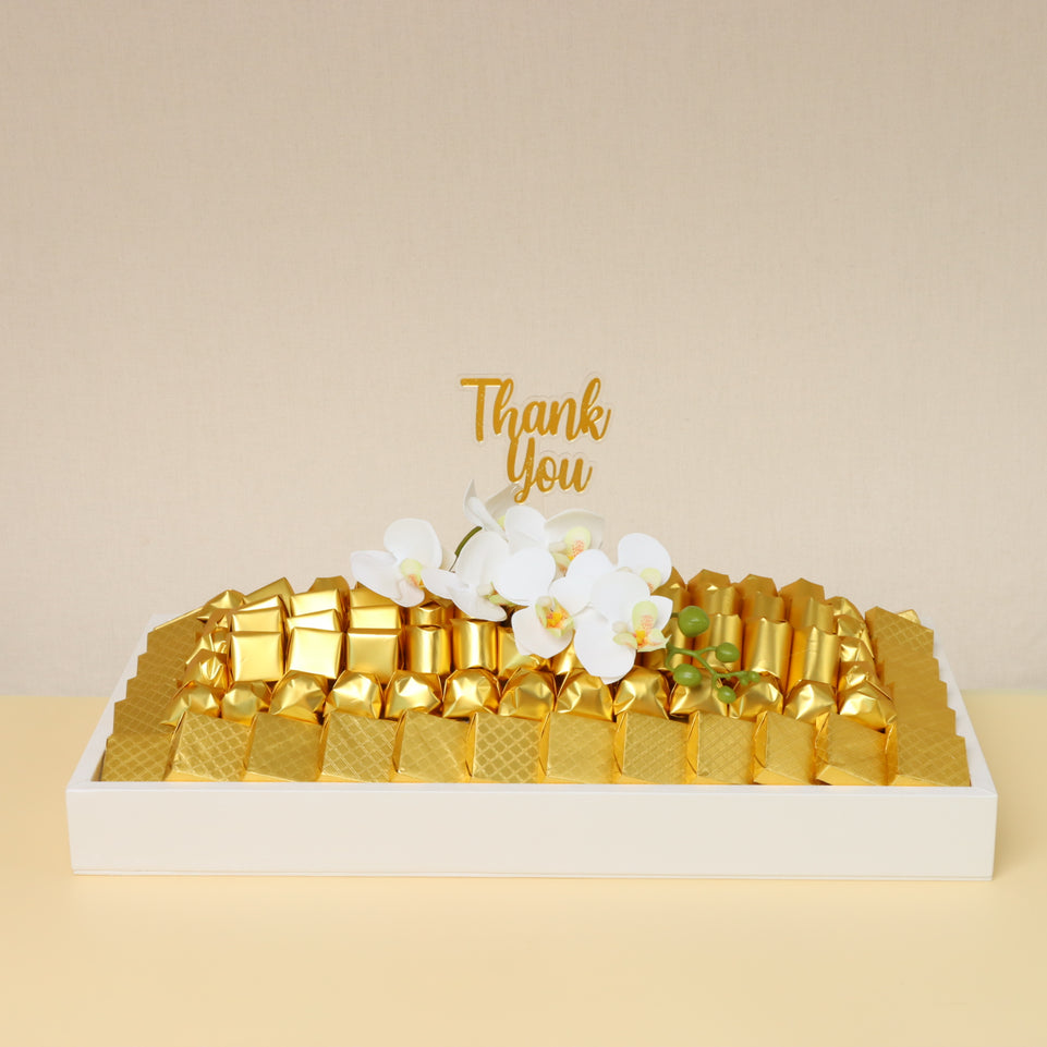 Thank you flower decorated premium chocolate medium leather tray