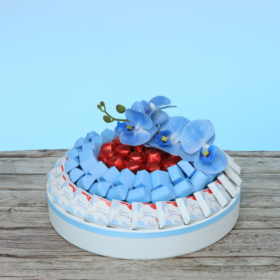 Season's greetings designed premium chocolate round leather tray