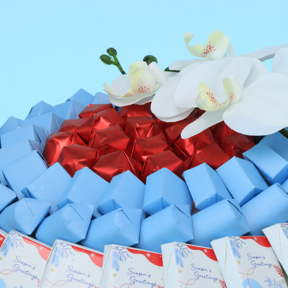 Season's greetings designed premium chocolate round leather tray