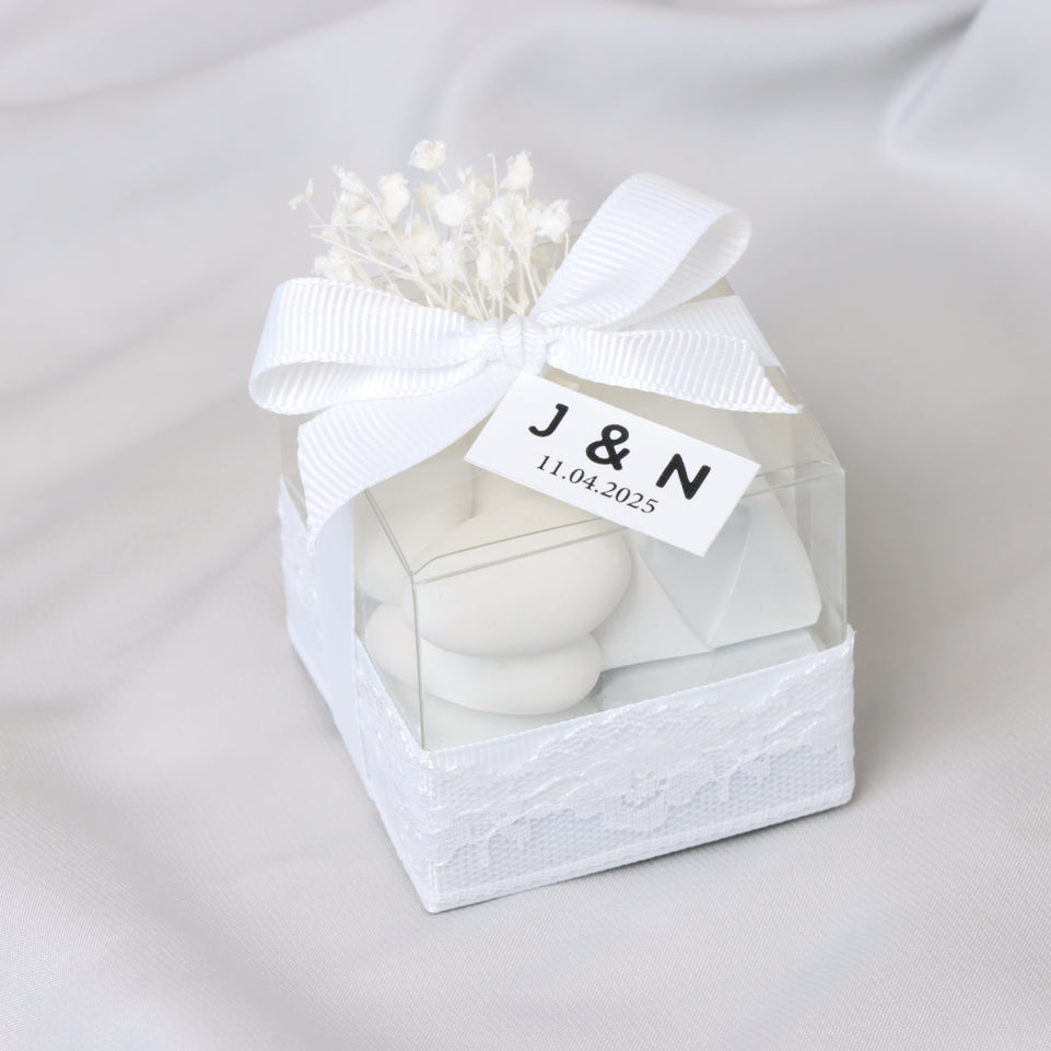Set of 20 boxes bridal customized chocolate & almond dragees clear box giveaway
