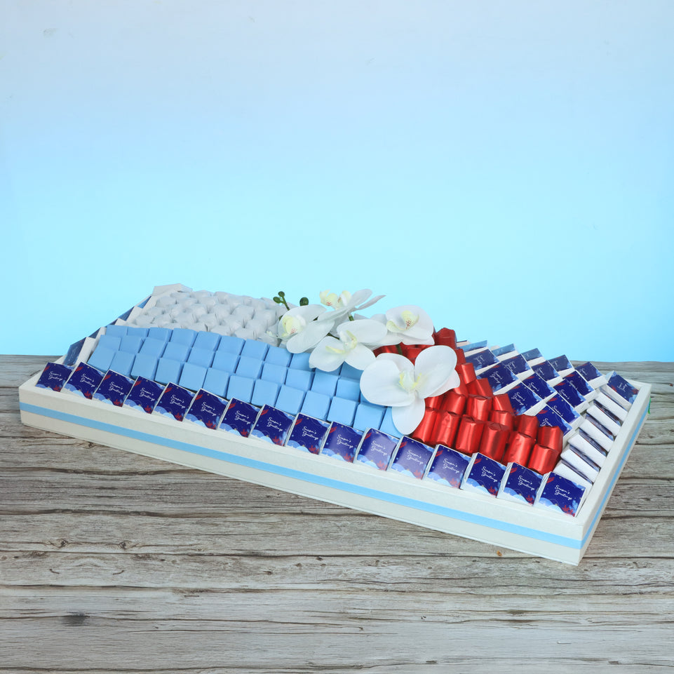 Season's greetings designed premium chocolate large leather tray