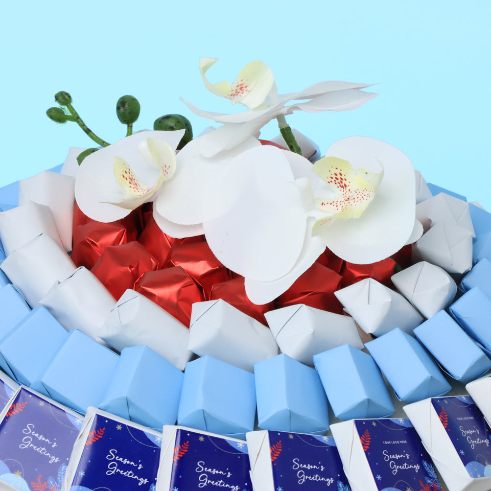 Season's greetings designed premium chocolate round leather tray