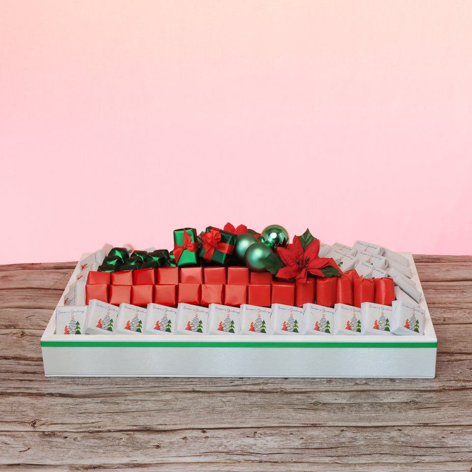 Season's greeting designed premium chocolate medium leather tray
