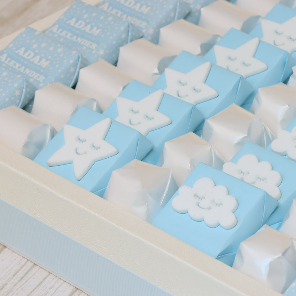 Baby boy acrylic stars decorated chocolate personalized large leather tray