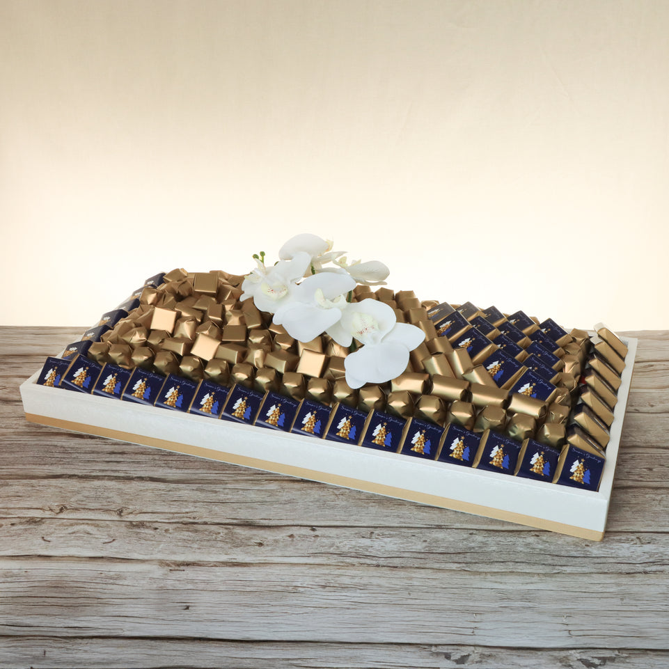Season's greetings designed premium chocolate large leather tray