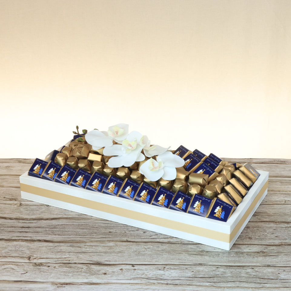 Season's greetings designed premium chocolate medium leather tray