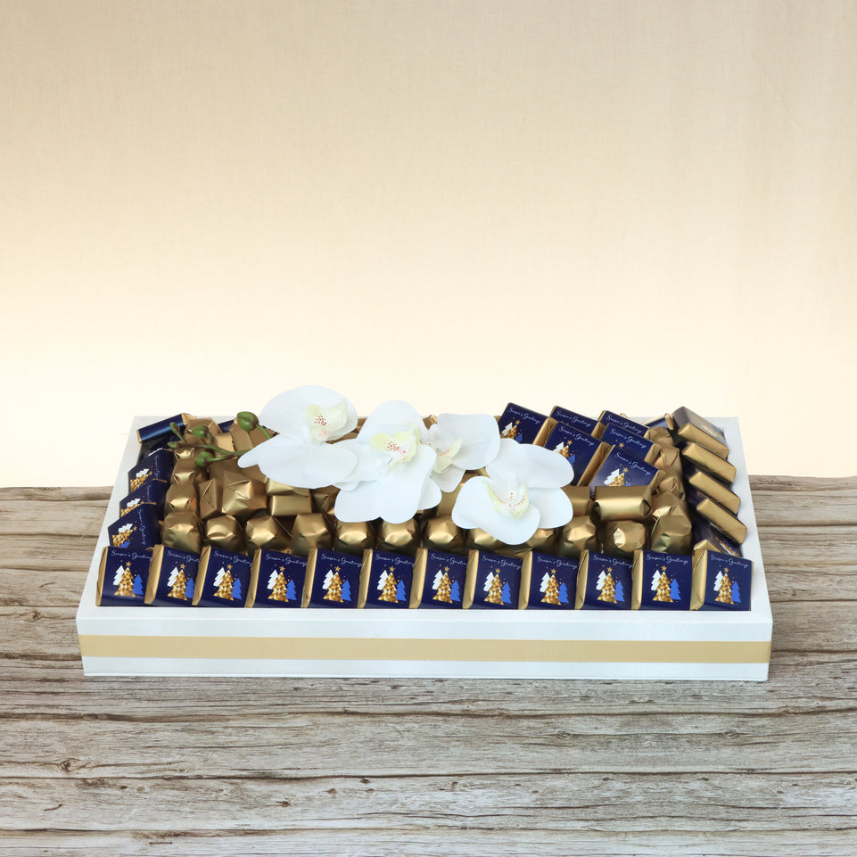 Season's greetings designed premium chocolate medium leather tray