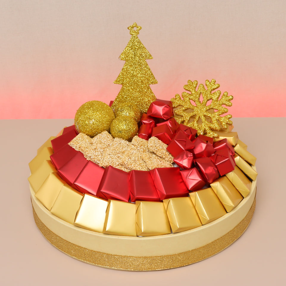 Christmas decorated premium chocolate round leather tray