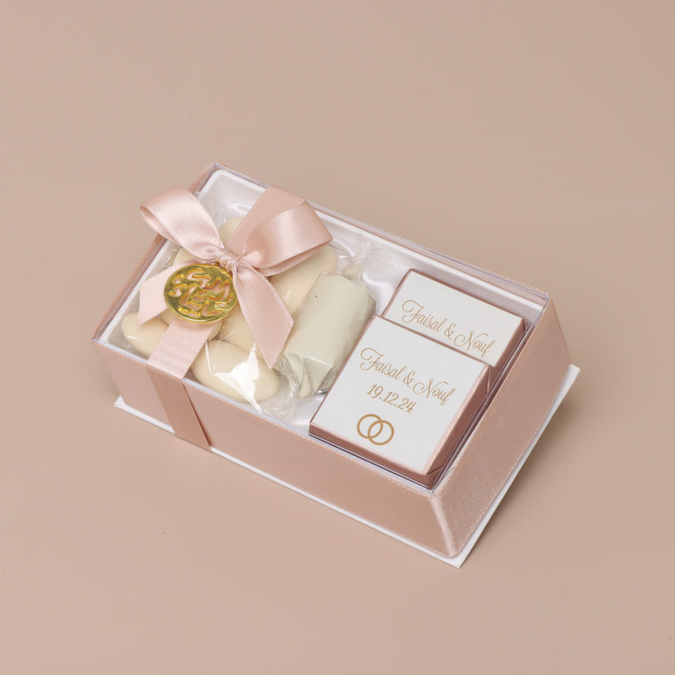 Set of 20 Bridal chocolate and almond dragees view top hard box giveaway