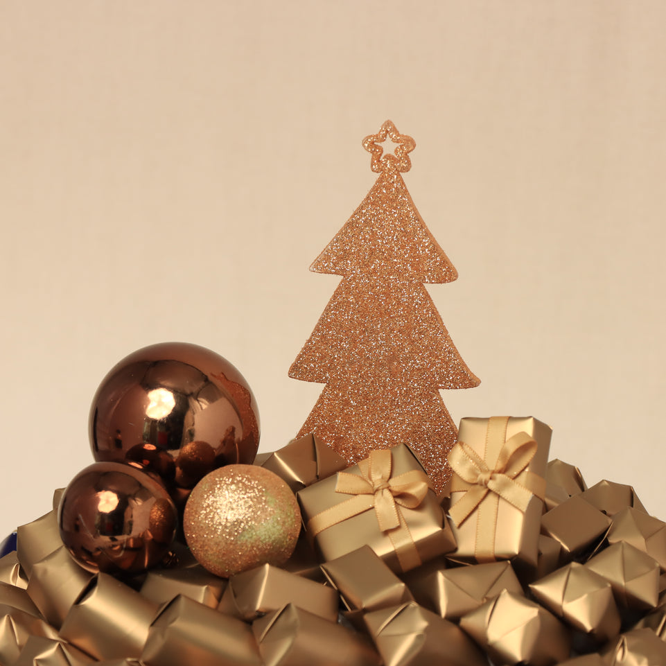 Season's greetings designed premium chocolate round leather tray