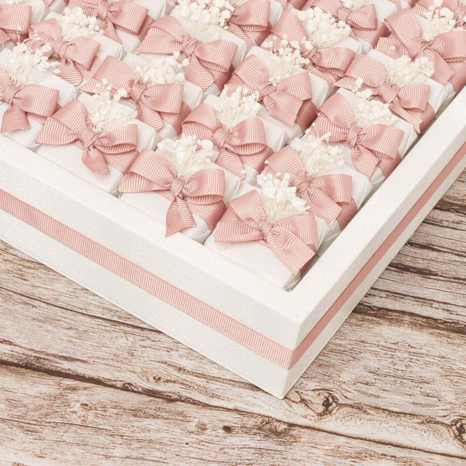 Bridal ribbon and flower decorated premium chocolate medium leather tray