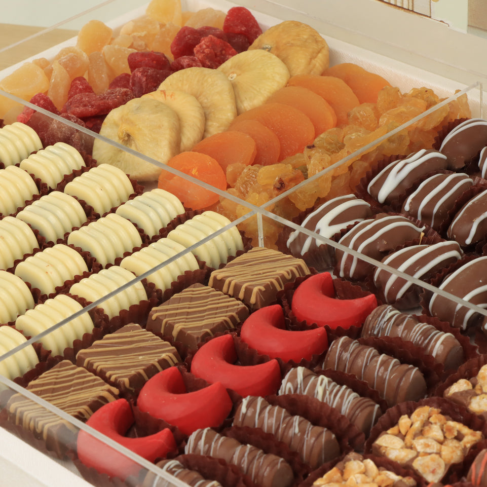 Ramadan Mubarak designed premium chocolate & dried fruits large acrylic leather tray