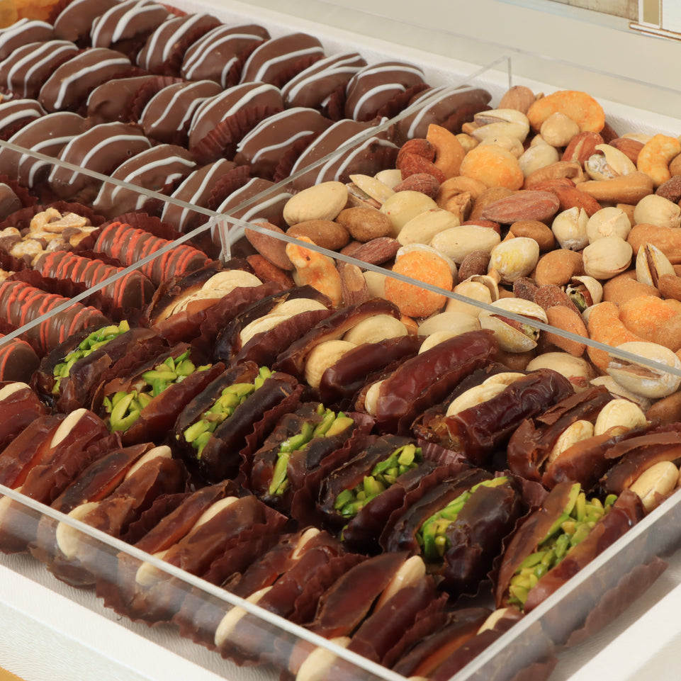 Ramadan Mubarak designed premium chocolate & dried fruits large acrylic leather tray