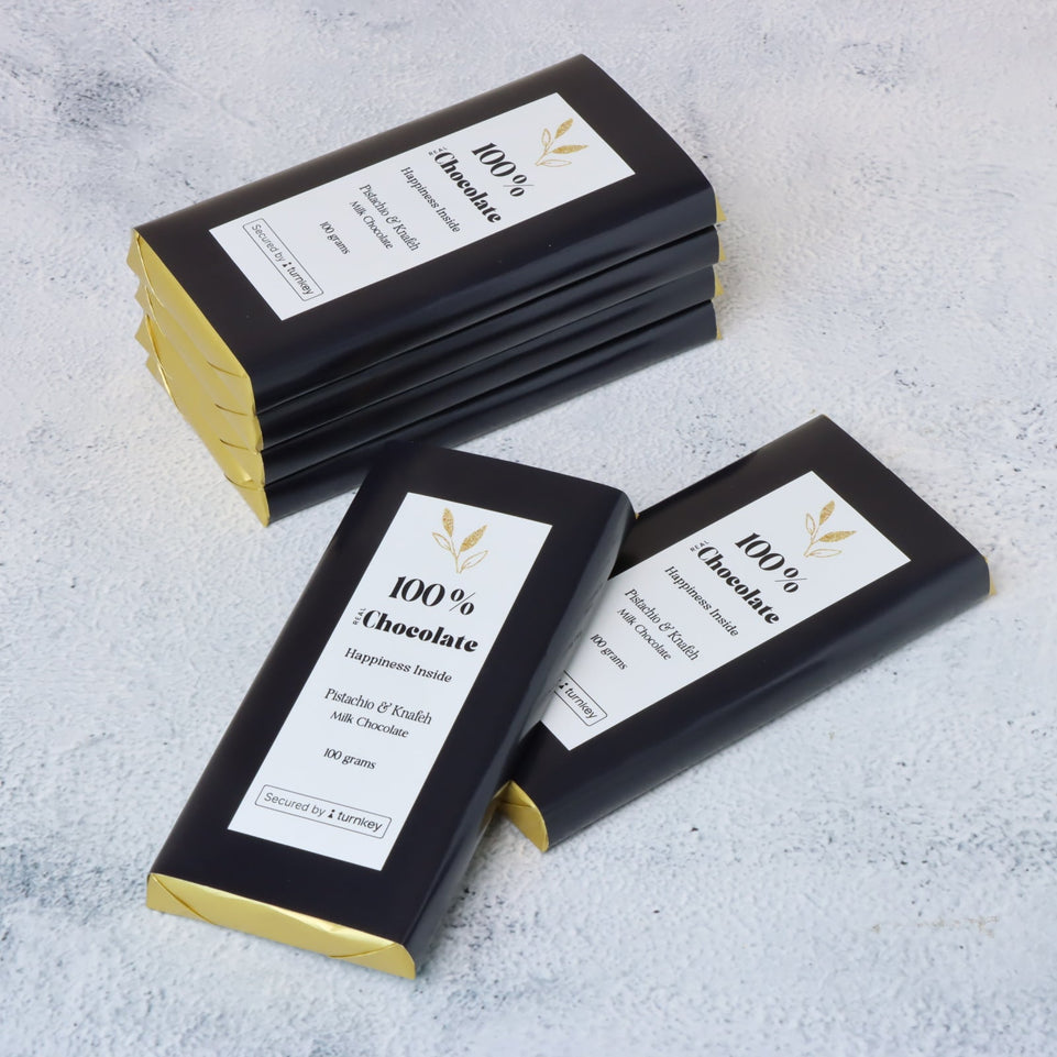 Set of 10 corporate branded knafeh pistachio loose milk chocolate bar