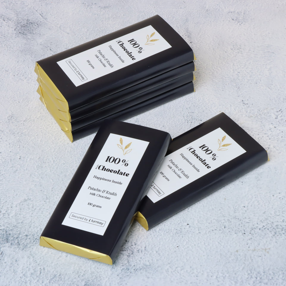 Set of 10 corporate branded knafeh pistachio loose milk chocolate bar