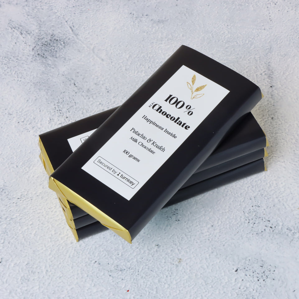 Set of 10 corporate branded knafeh pistachio loose milk chocolate bar