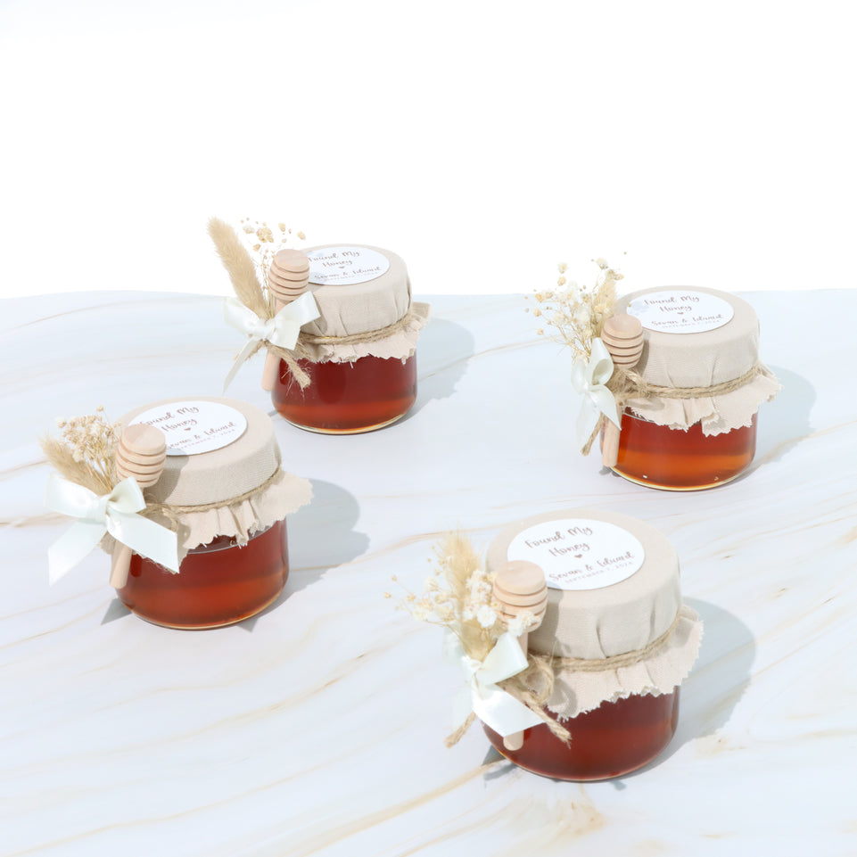 Set of 20 Rustic wedding decorated honey jar