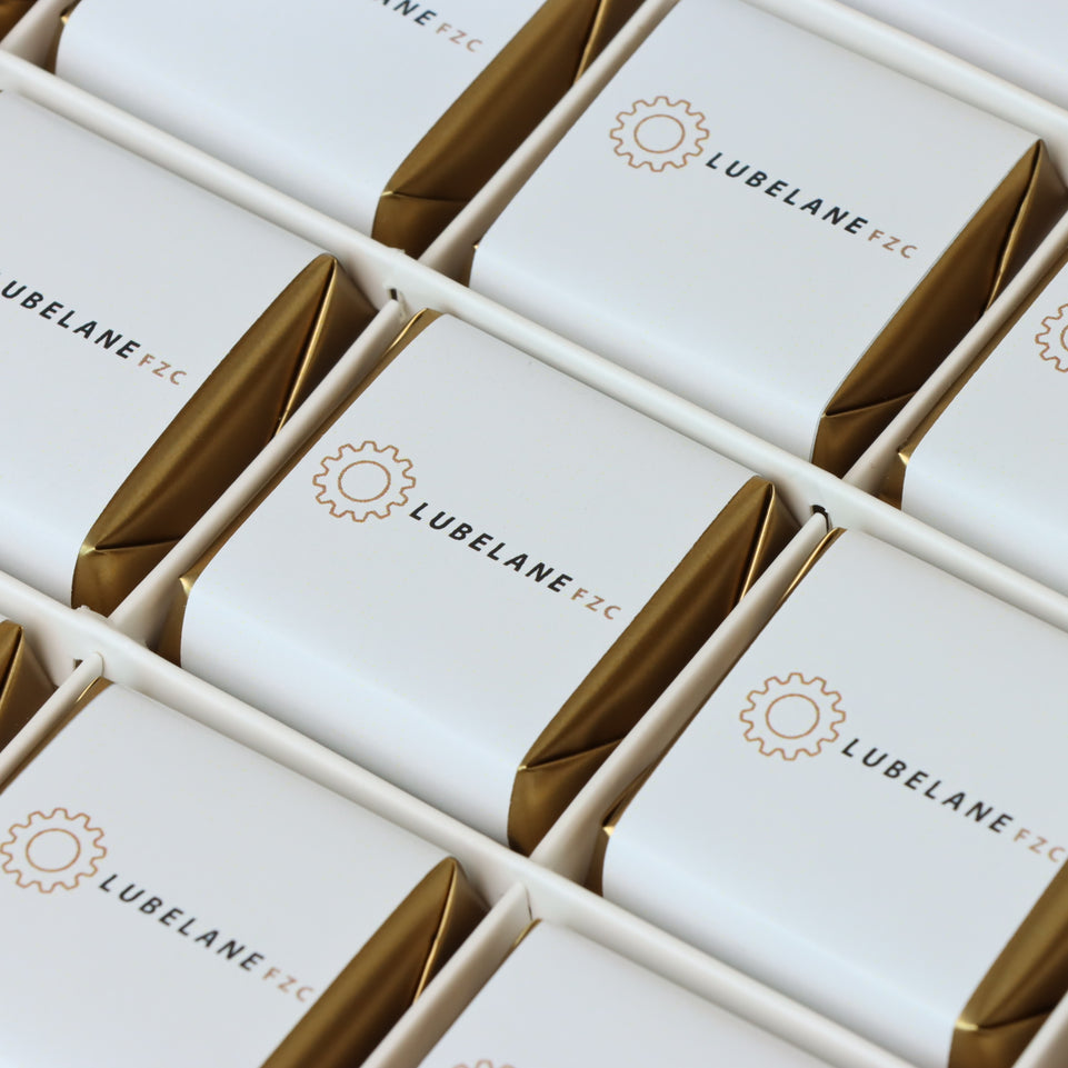 Set of 2 Corporate branded chocolate hard box with printed top card.