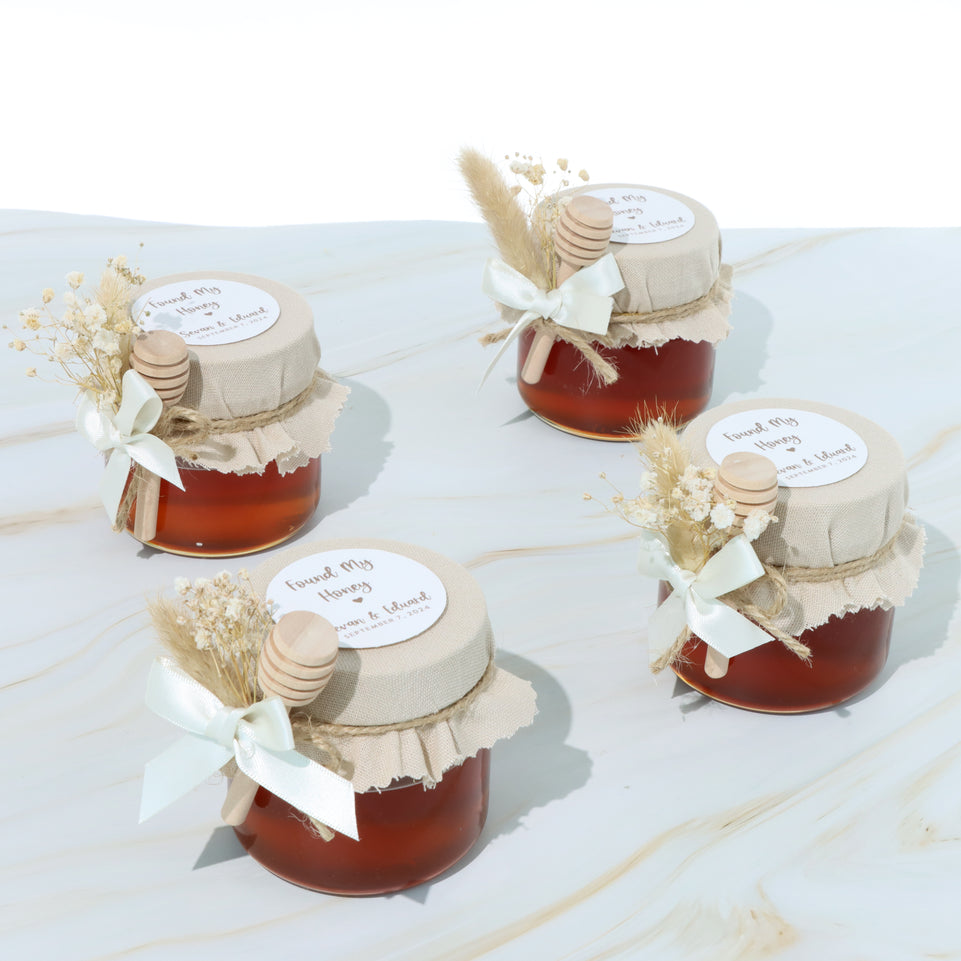 Set of 20 Rustic wedding decorated honey jar