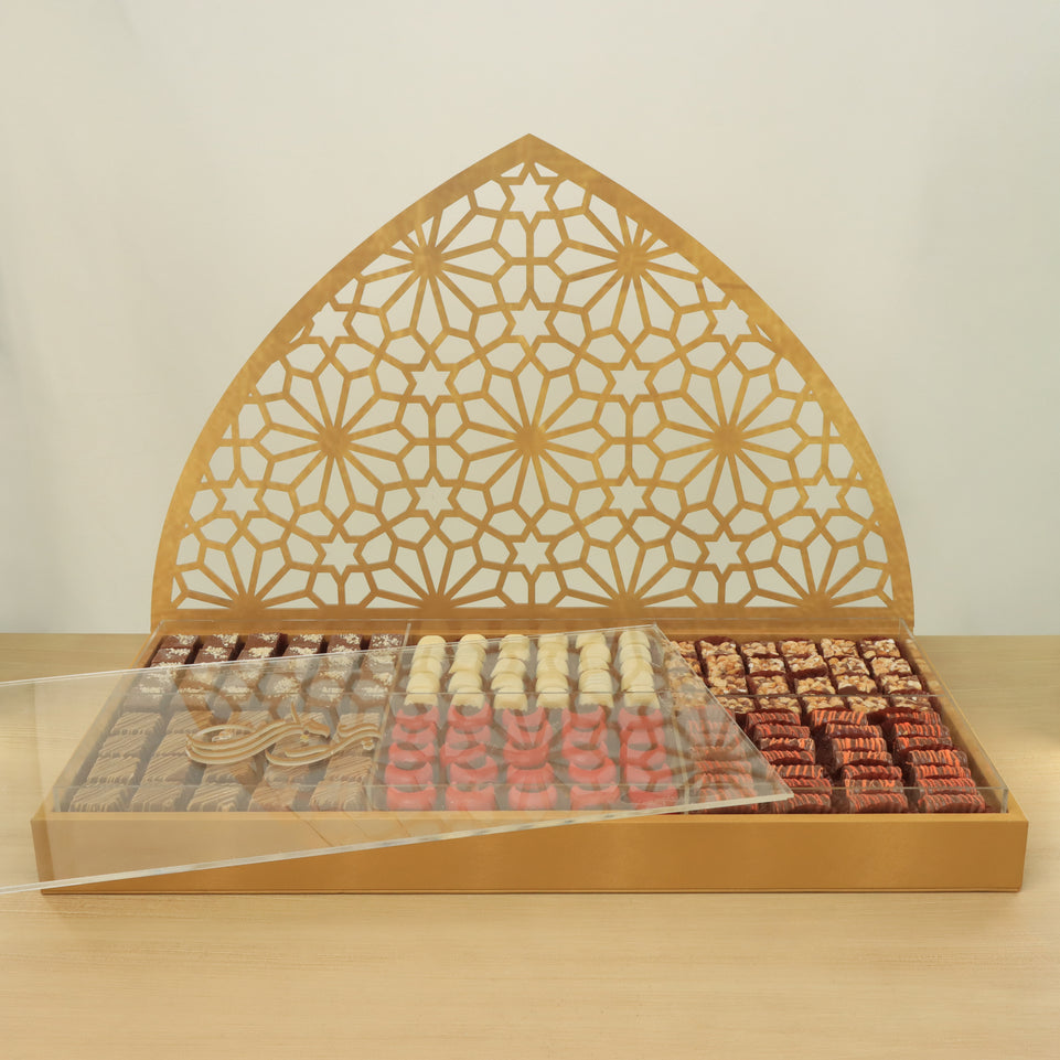 Eid Mubarak designed premium chocolate large leather acrylic tray