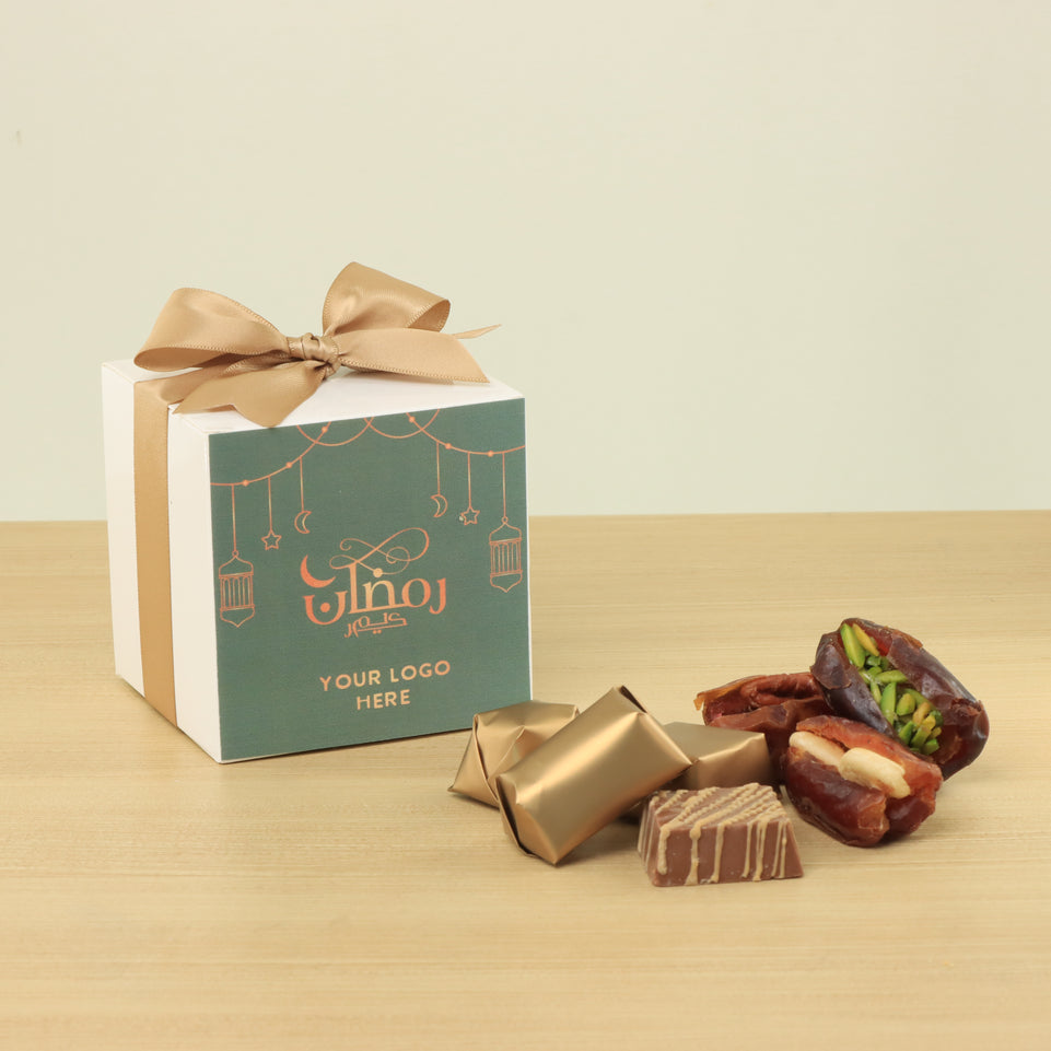 Set of 20 Ramadan Mubarak designed premium chocolate & dates cube soft box