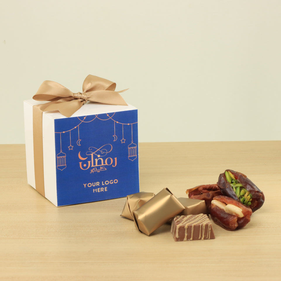 Set of 20 Ramadan Mubarak designed premium chocolate & dates cube soft box