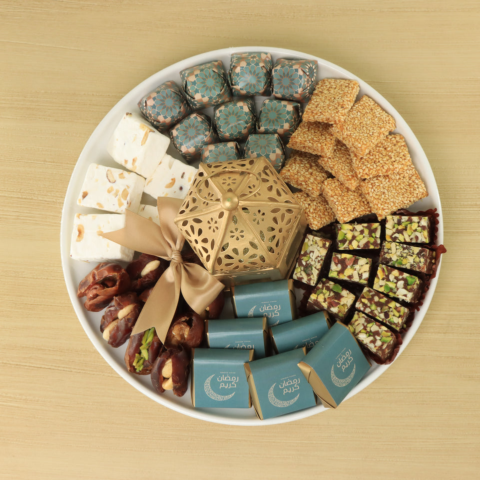 Ramadan designed premium chocolate & dates round plate