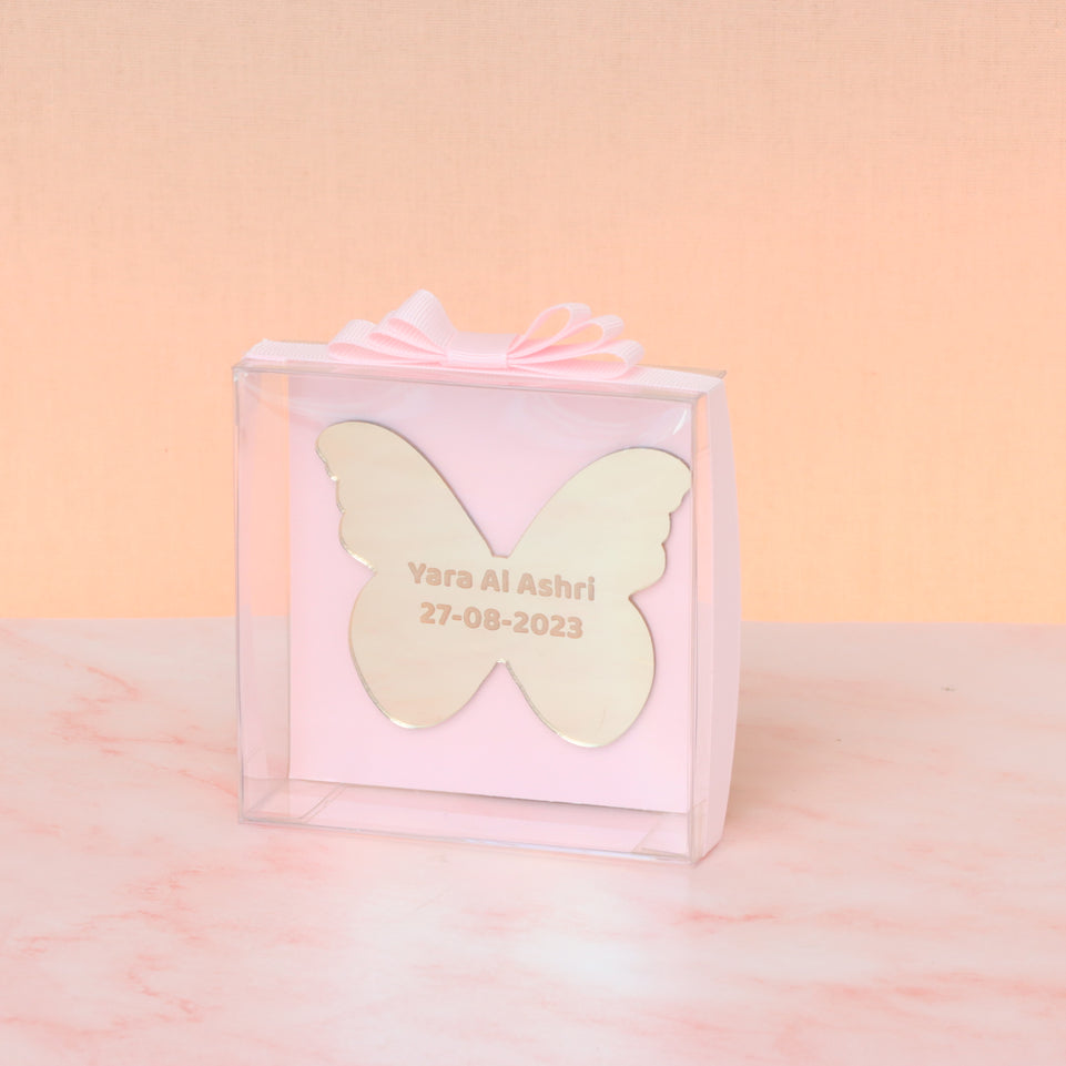Set of 20 Baby girl personalized acrylic butterfly clear box