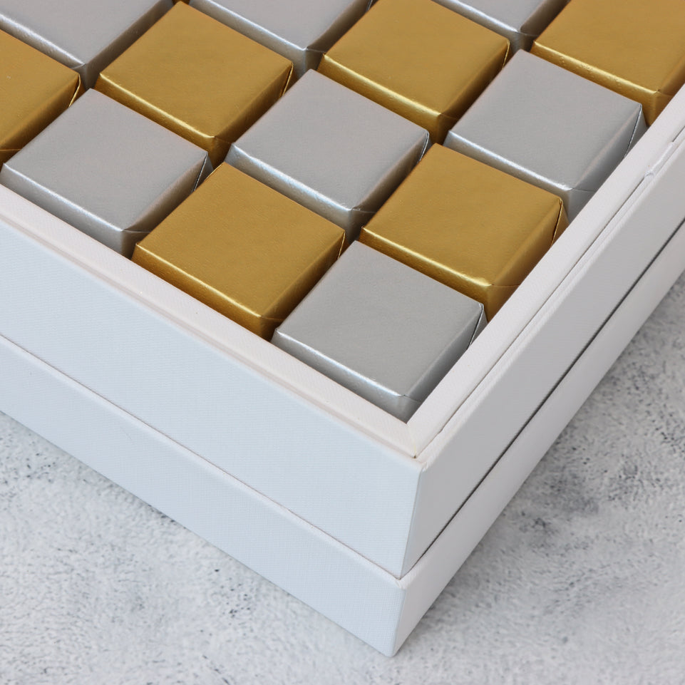 Calligraphy ribbon decorated chocolate hard box