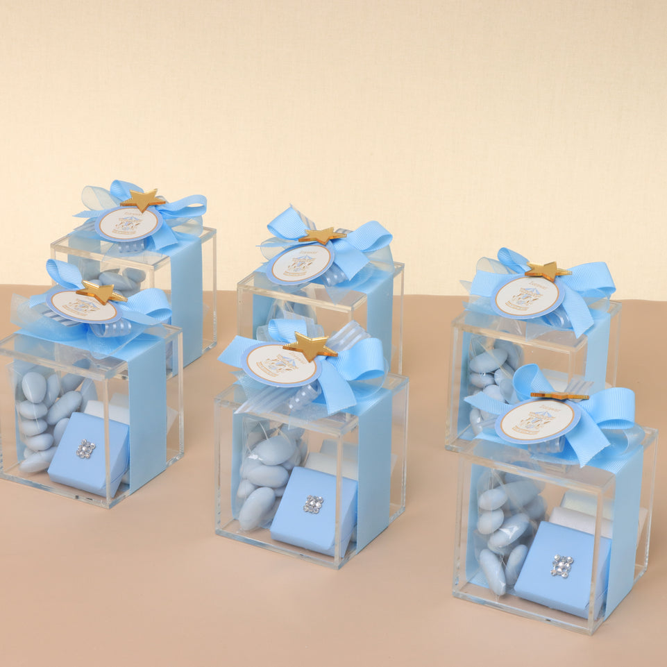 Set of 20 Baby boy personalized carousel designed premium chocolate acrylic box