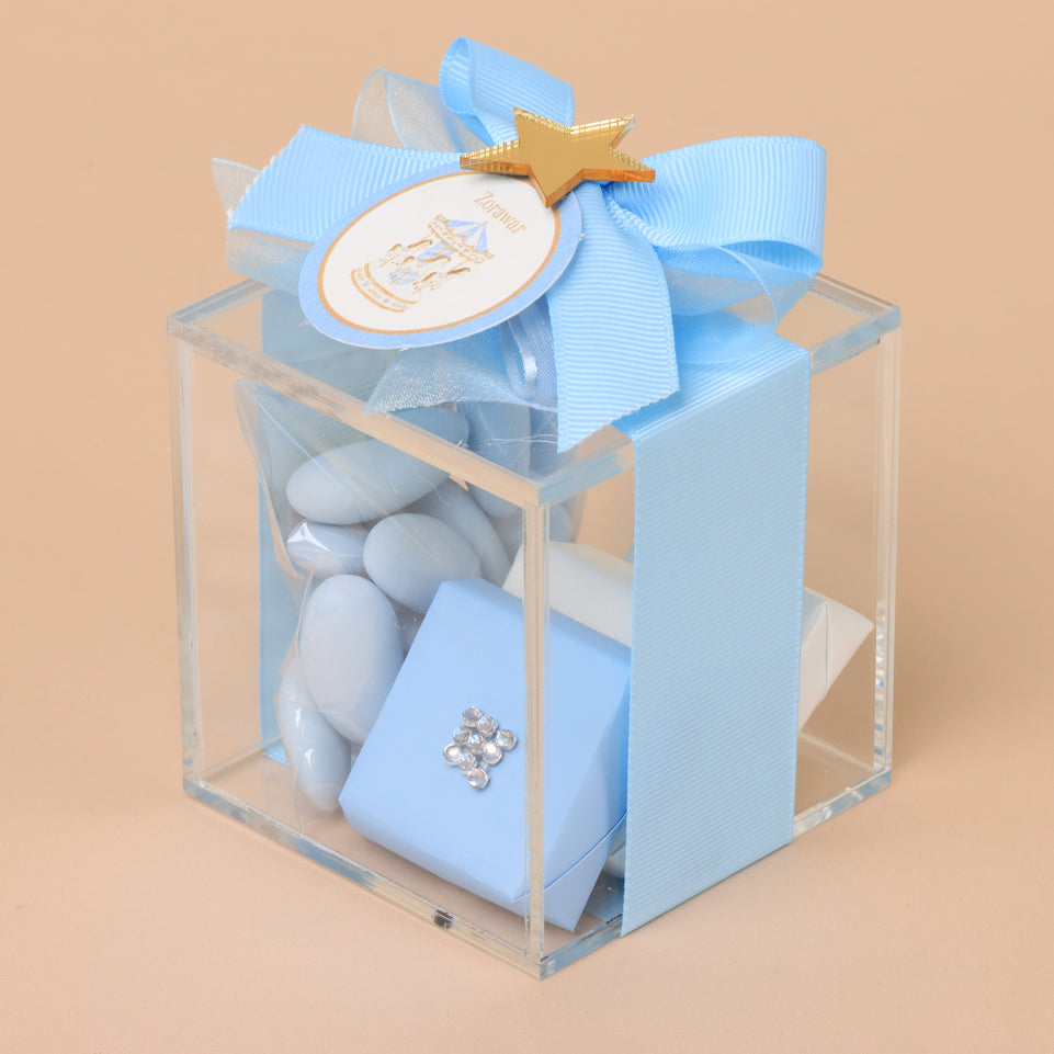 Set of 20 Baby boy personalized carousel designed premium chocolate acrylic box