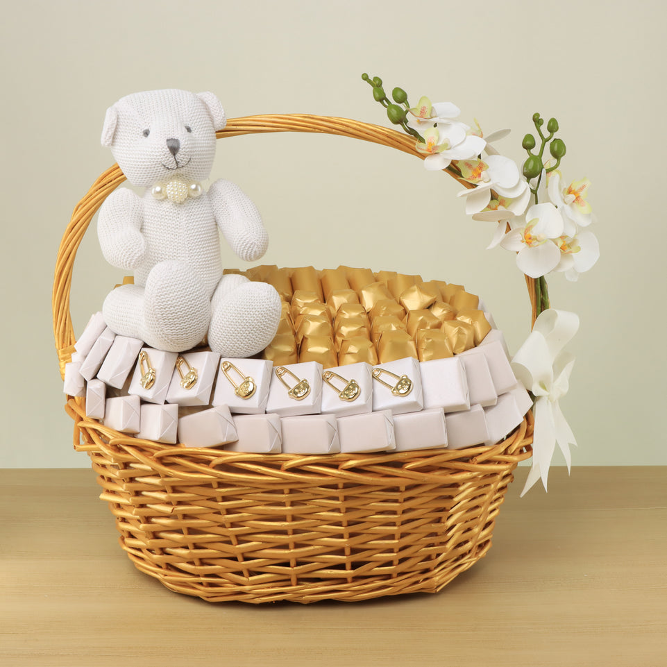 Baby teddy bear theme premium chocolate large basket