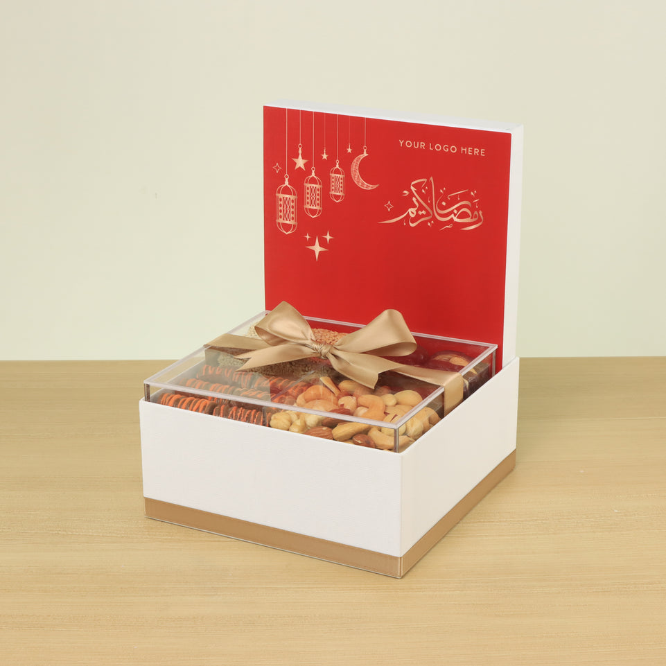 Corporate customized ramadan designed premium chocolate & dates, nuts large hamper