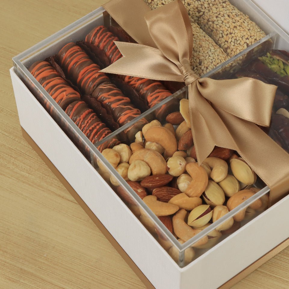 Corporate customized ramadan designed premium chocolate & dates, nuts medium hamper