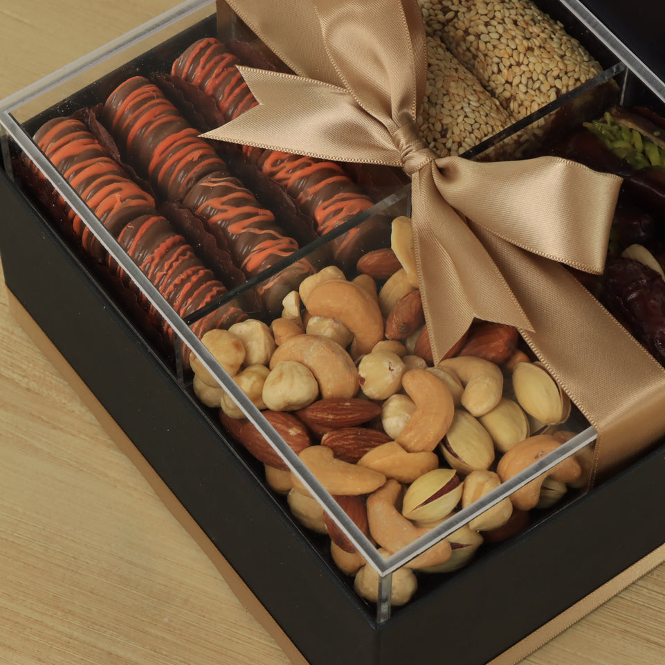 Corporate customized ramadan designed premium chocolate & dates, nuts medium hamper