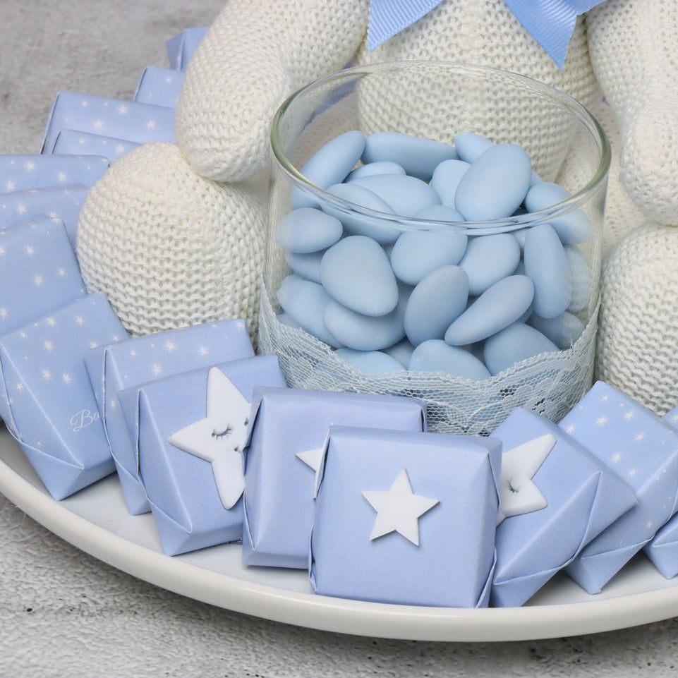 Baby boy acrylic star decorated chocolate & almond dragees ceramic plate