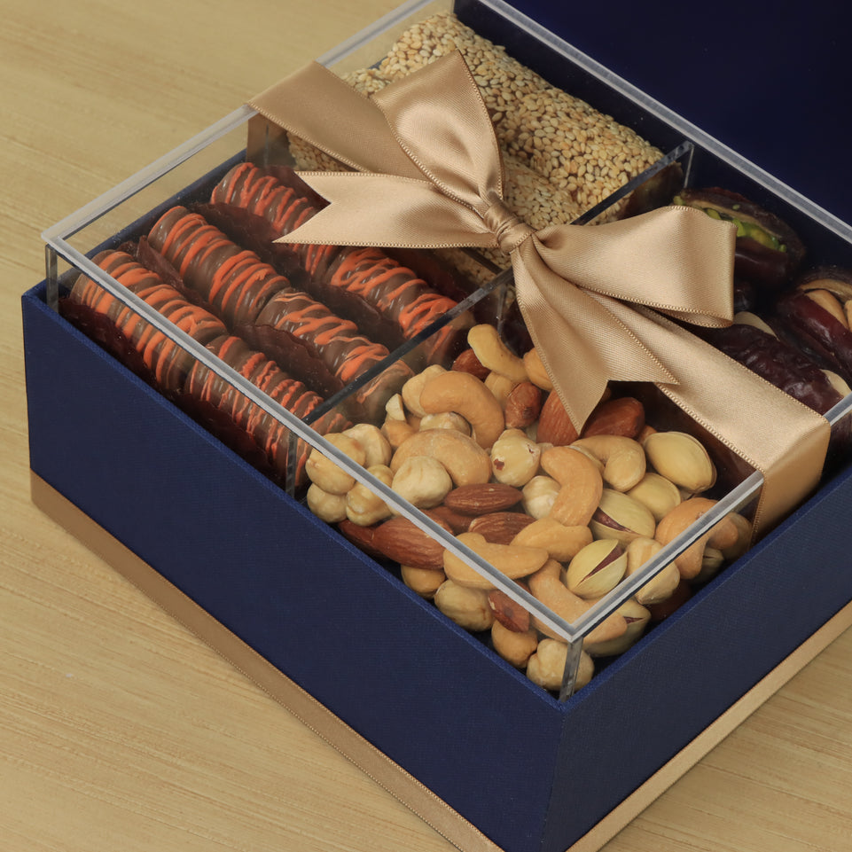 Corporate customized ramadan designed premium chocolate & dates, nuts medium hamper