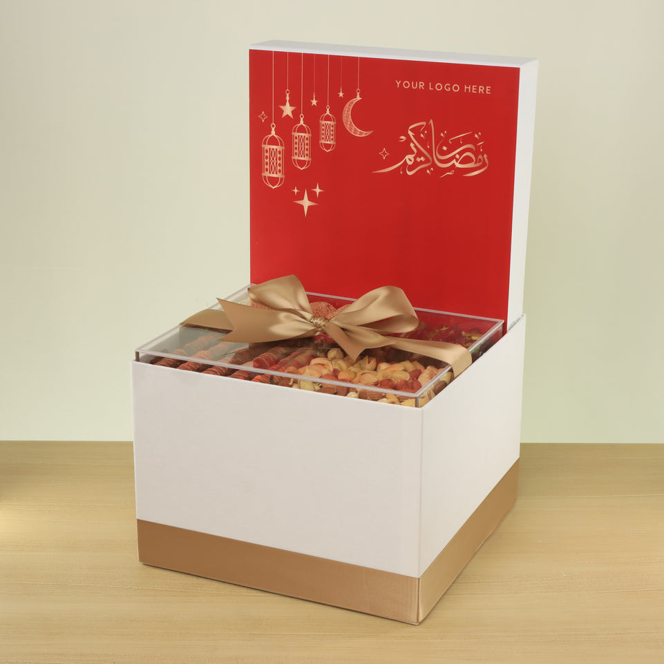 Corporate customized ramadan designed premium chocolate & dates, nuts large hamper