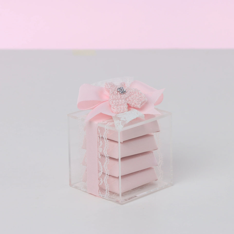 Set of 20 Baby decorated crochet bootie chocolate acrylic box