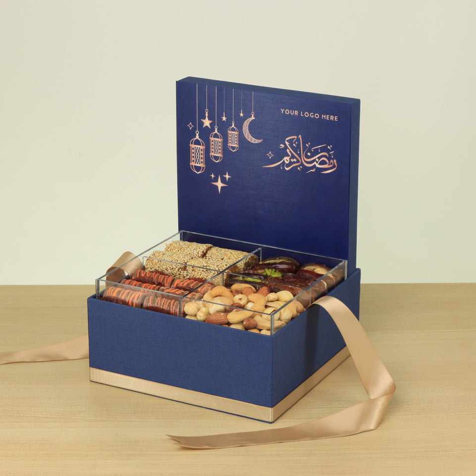 Corporate customized ramadan designed premium chocolate & dates, nuts medium hamper