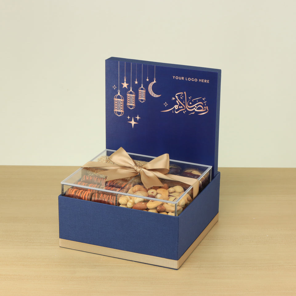 Corporate customized ramadan designed premium chocolate & dates, nuts medium hamper