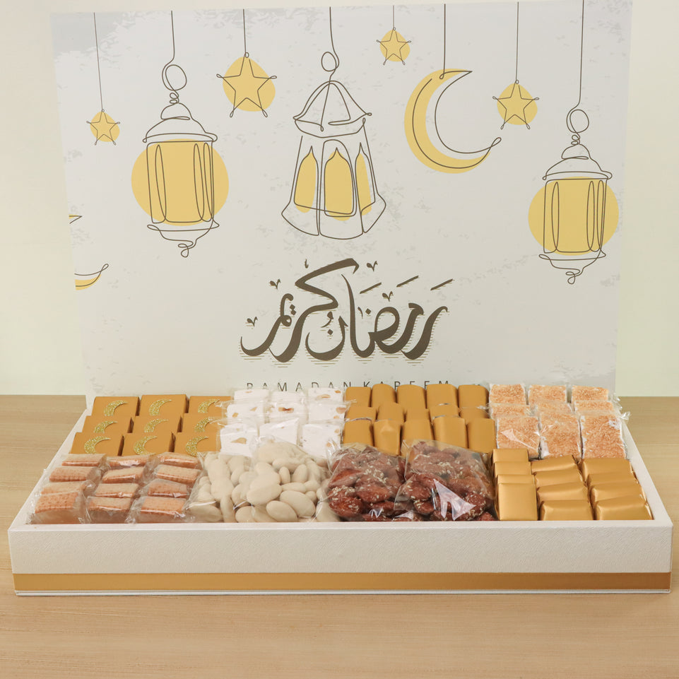 Ramadan Kareem lantern designed chocolate & sweets medium leather tray with acrylic backdrop