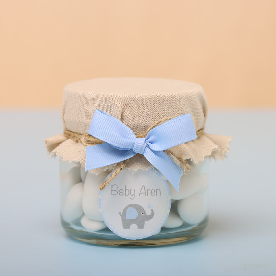 Set of 20 Personalized Elephant theme almond dragees jar