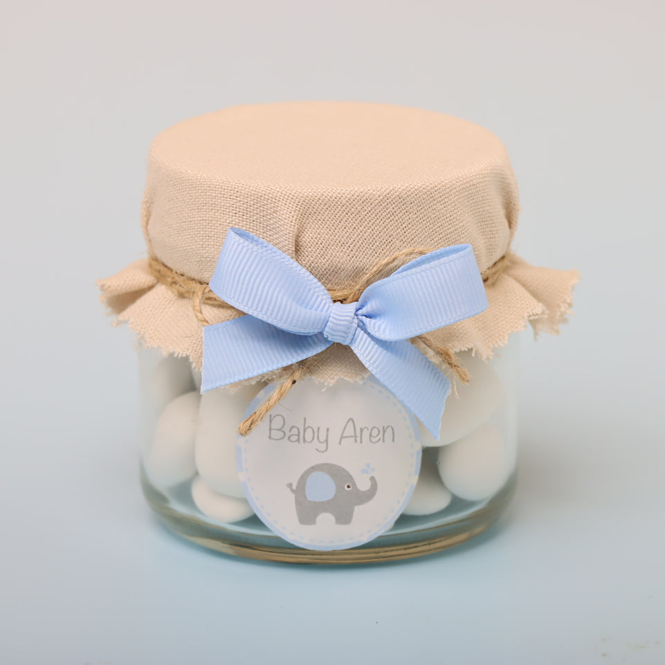 Set of 20 Personalized Elephant theme almond dragees jar