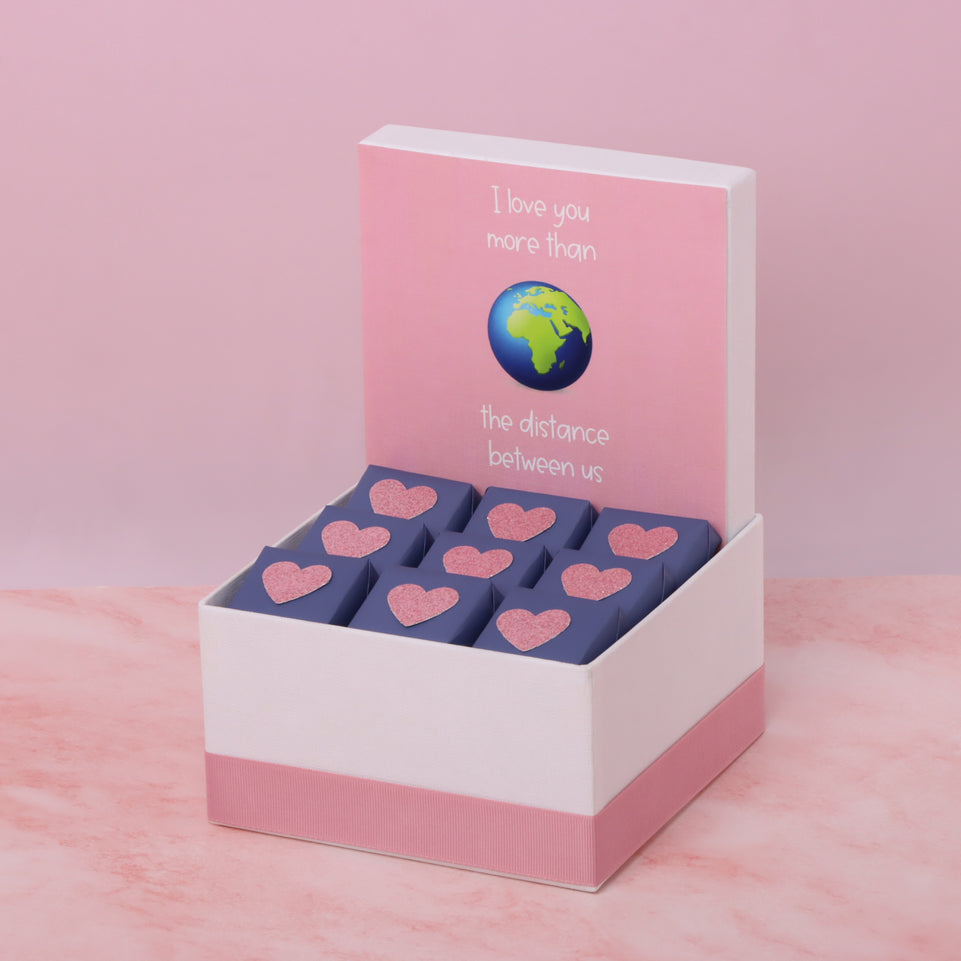 I love you more than the distance between us valentine design chocolate small hamper