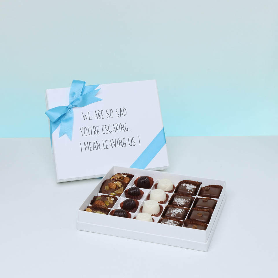 We're so sad you're escaping designed 20piece premium chocolate hard box