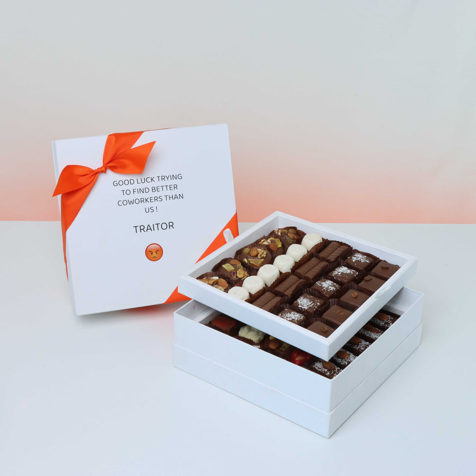 Good luck trying to find better co-worker than us traitor 2-layer premium chocolate hard box