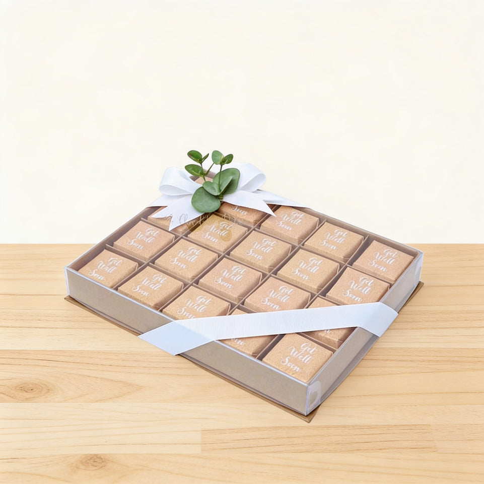 Get well soon rustic designed chocolate view top box