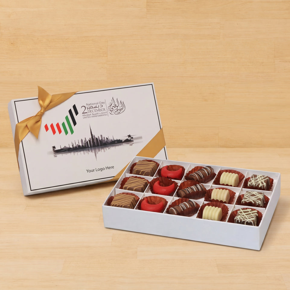 Set of 4 corporate customized UAE national day designed premium chocolate 15P hard box